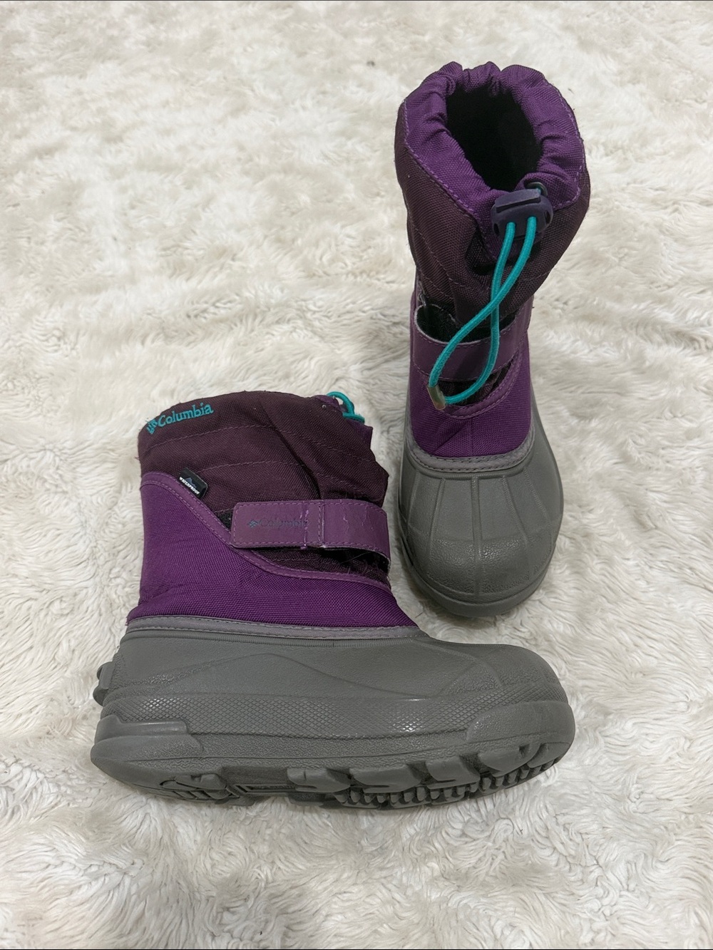 Columbia Powderbug Plus II Snow Boots in purple and gray kids Girls Size 12